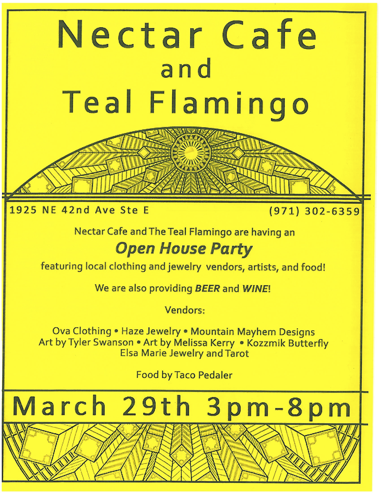 2014-March-29-Open-House-Nectar-Cafe-Teal-Flamingo